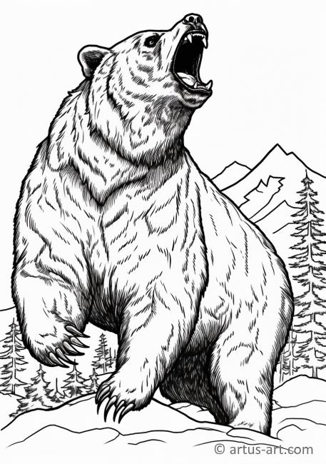 Страница раскраски Медведь в действии